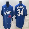 Los Angeles Dodgers 34 Fernando Valenzuela blue fashion majestic baseball Jerseys-BD