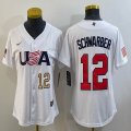 Women 2023 World Cup #12 Kyle Schwarber white USA majestic baseball jerseys 01