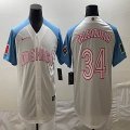 2023 World Cup Mexico #34 Fernando Valenzuela white skyblue majestic baseball jerseys-BD 10