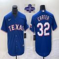 2023 Champions Nike Texas Rangers #32 Evan Carter blue majestic baseball jerseys