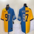 Nike Detroit Lions #97 Aidan Hutchinson blue yellow splits Color Rush Limited Jersey