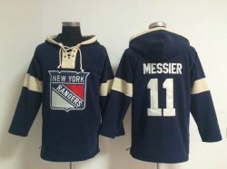 New York Rangers #11 Mark Messier dark Blue Ice Hockey Hooded Sweatshirt C Patch