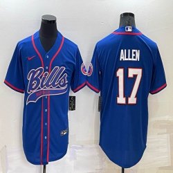 Nike Buffalo Bills #17 Josh Allen blue baseball jerseys Joint name-BD