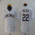 Youth Milwaukee Brewers #22 Christian Yelich white blue strips majestic mlb jerseys