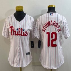 Women Nike Philadelphia Phillies #12 Schwarber white majestic baseball jersey-BD