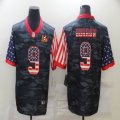 Nike Cincinnati Bengals #9 Joe Burrow Black camo USA Flag Color Rush Limited Jersey -BD