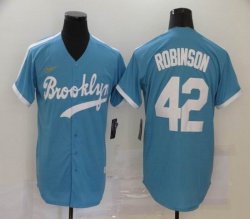 Nike Los Angeles Dodgers#42 Jackie Robinson skyblue throwback MLB baseball Jersey 01