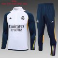 2023-2024 Real Madrid club white blue kid soccer uniforms with long shorts E693#