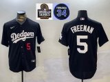 2024 World Series and 34 patch Dodgers #5 Freddie Freeman black majestic baseball Jerseys-BD