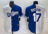 Los Angeles Dodgers #17 Shohei Ohtani Nike white blue splits majestic baseball Jersey 02