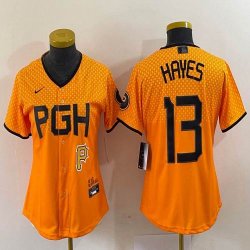 Youth Nike Pittsburgh Pirates #13 Ke\'Bryan Hayes gold majestic baseball jerseys city version 04