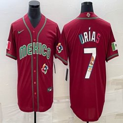 2023 World Cup Mexico #7 Julio Urias red blank majestic baseball jerseys 29