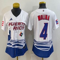 Women Puerto Rico Baseball #4 Yadier Molina White 2023 World Baseball Classic Replica Player Jersey 07