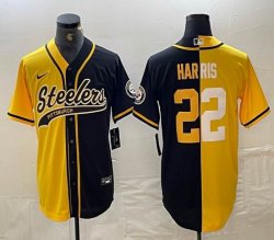 Nike Pittsburgh Steelers 22# Najee Harris yellow black splits baseball Joint name -BD 01