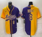 Nike Los Angeless Lakers #8 Kobe Bryant purple yellow splits baseball jerseys Joint name-BD 01