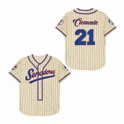 Puerto Rico #21 Clemente beige Baseball Jersey Stitched World Classic Button Uniform Costumes