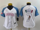 Women 2023 World Cup Mexico #7 Julio Urias white skyblue majestic baseball jerseys 01