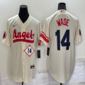 Nike Los Angeles Angels #14 Tyler Wade beige majestic baseball Jersey 01