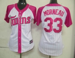 MLB Minnesota Twins 33 Morneau Womens Pink Splash Fashion Jersey