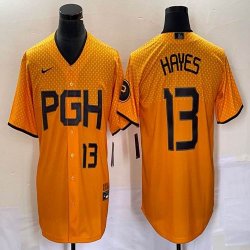 Nike Pittsburgh Pirates #13 Ke\'Bryan Hayes gold majestic baseball jerseys city version-BD 02