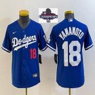 Youth 2024 World Series Champions patch Nike Los Angeles Dodgers #18 Yoshinobu Yamamoto blue majestic baseball jerseys 01