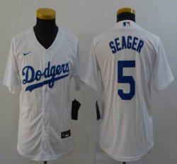 Youth Los Angeles Dodgers #5 Corey Seager white majestic baseball jersey