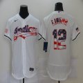 Nike Cleveland Indians #12 Francisco Lindor USA Flag white Flexbase Authentic Collection Jersey-BD