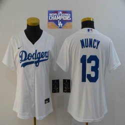 Nike Women Los Angeles Dodgers #13 Max Muncy white majestic baseball Jersey 2020 Dodger World Series Champions