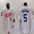 Nike Los Angeles Dodgers #5 Freddie Freeman white pink majestic baseball jerseys Joint Name 01