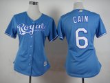 women Kansas Royals #6 Lorenzo Cain light blue baseball jerseys