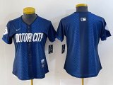 Women Nike Detroit blank blue Majestic baseball jerseys city version