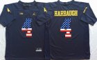 Michigan Wolverines Jim Harbaugh 4 USA Flag College Football Elite Jersey-Dark Blue