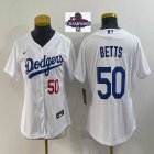 Women 2024 World Series Champions patch Los Angeles Dodgers #50 Mookie Betts white majestic baseball Jerseys