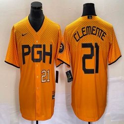 Nike Pittsburgh Pirates #21 Roberto Clemente gold majestic baseball jerseys city version-BD 03