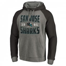 Men\'s San Jose Sharks Fanatics Branded Ash Timeless Collection Antique Stack Big & Tall Tri-Blend Raglan Pullover Hoodie