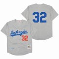 Los Angeles Dodgers 32 Sandy Koufax gray throwback mlb jerseys-SG 01