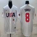 2023 World Cup #8 Trea Turner white USA majestic baseball jerseys 11