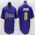 Nike Baltimore Ravens #8 Lamar Jackson purple baseball jerseys Joint name-BD