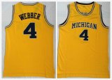 Michigan Wolverines #4 Chris Webber yellow NCAA basketball jersey