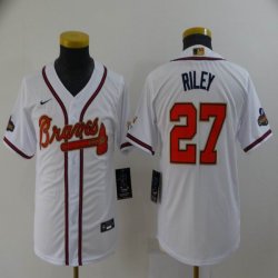 Youth Nike Atlanta Braves #27 Austin Riley white majestic baseball jersey 2021 MLB World Series