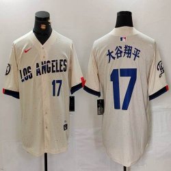 Nike Los Angeles Dodgers #17 Shohei Ohtani beige fashion MLB baseball Jersey 15