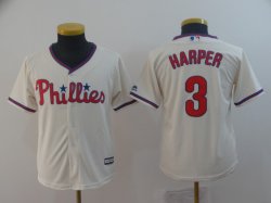 Youth Philadelphia Phillies #3 Bryce Harper beige throwback baseball jersey