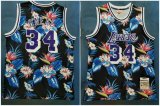 Los Angeles Lakers 34# Shaquille O Neal black flowers fashion nba jersey-HL