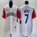 2023 World Cup Mexico #7 Julio Urias white red majestic baseball jerseys