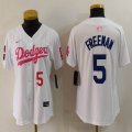 Youth Nike Los Angeles Dodgers #5 Freddie Freeman white pink mlb jersey Joint Name 02