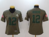 Women Nike Green Bay Packers #12 Aaron Rodgers green USA flag Color Rush Limited Jersey