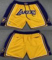 Los Angeles Lakers yellow purple nba shorts with pocket-XD