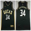 Nike Milwaukee Bucks #34Giannis Antetokounmpo Black gold basketball jerseys -XD