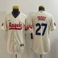 Youth Nike Los Angeles Angels #27 Mike Trout beige majestic baseball jerseys city version-BD