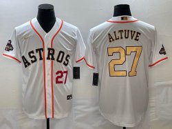 Nike Houston Astros #27 Jose Altuve white gold majestic baseball jerseys 01